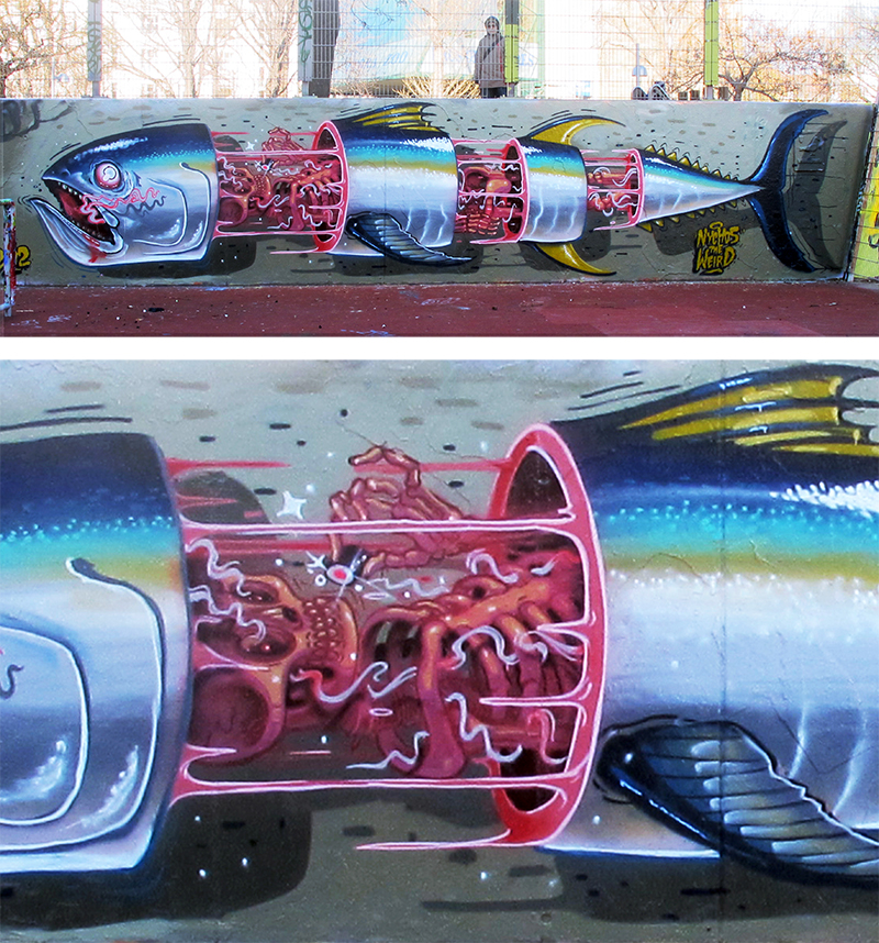 Illustration for article titled Anatomical murals take us inside man-eating sharks and cartoon rabbits